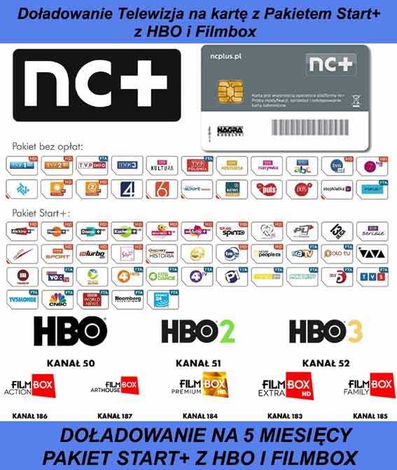 DOŁADOWANIE KART TNK START+ Z HBO I FILMBOX NA 5 MIESIĘCY